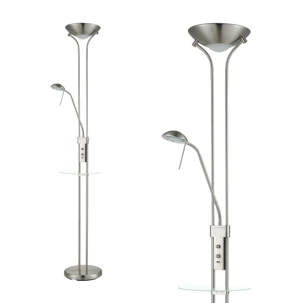 LAMPADARIO DA TERRA LED AYMERICK 19W+5W 3000K USB NICKEL