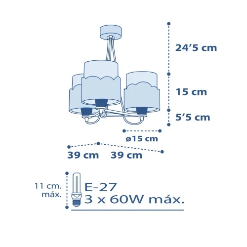 LAMPADA PER BAMBINI 3 LUCI LUNARI E27 BLU