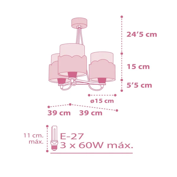 LAMPADA PER BAMBINI 3 LUCI LUNARI E27 ROSA