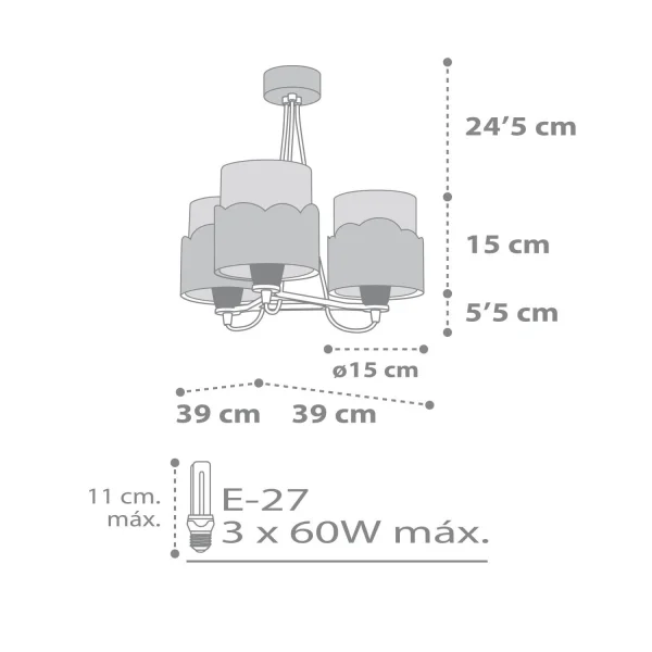 LAMPADA PER BAMBINI 3 LUCI LUNARI E27 GRIGIO