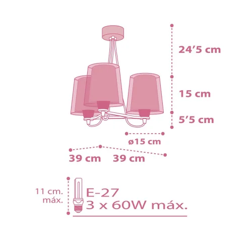 LAMPADA PER BAMBINI 3 LUCI SOGNO FIORI E27 ROSA