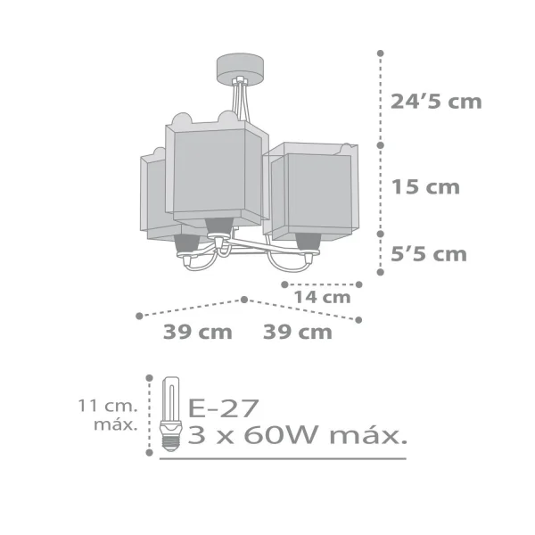 LAMPADA PER BAMBINI 3 LUCI PICCOLO ORSACCHIOTTO E27