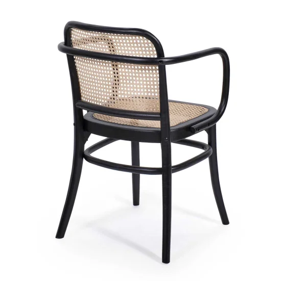 SEDIA HANNAH CON BRACCIOLI IN LEGNO NERO RATTAN 2