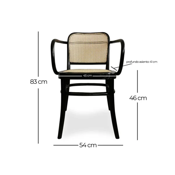 SEDIA HANNAH CON BRACCIOLI IN LEGNO NERO RATTAN