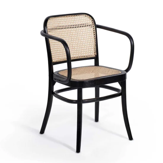 SEDIA HANNAH CON BRACCIOLI IN LEGNO NERO RATTAN
