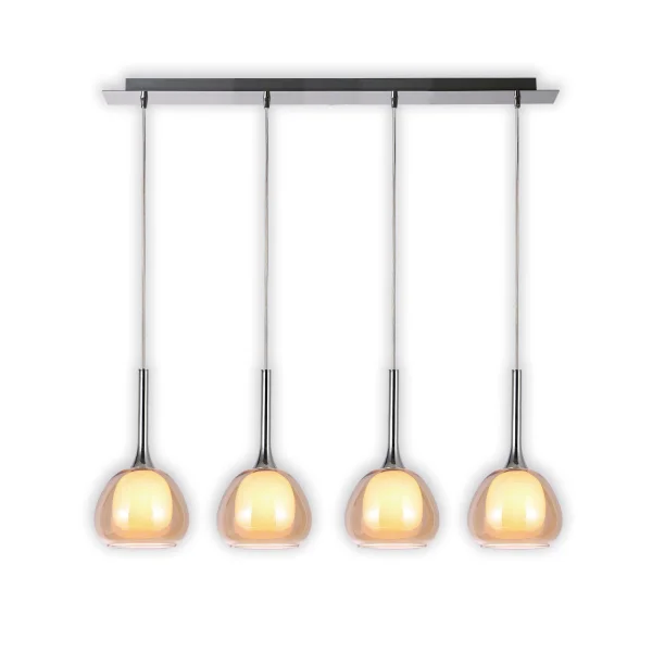 LAMPADA DA SOFFITTO 4 LUCI VETRO AMBRA ESTERNO INTERNO BIANCO NOLINA