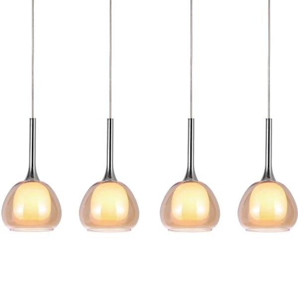 LAMPADA DA SOFFITTO 4 LUCI VETRO AMBRA ESTERNO INTERNO BIANCO NOLINA