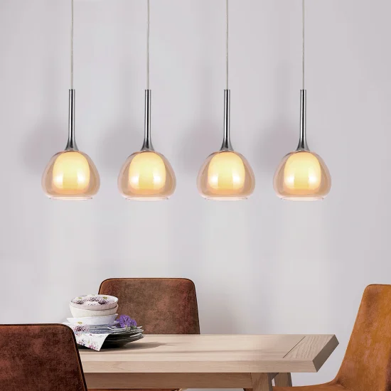 LAMPADA DA SOFFITTO 4 LUCI VETRO AMBRA ESTERNO INTERNO BIANCO NOLINA