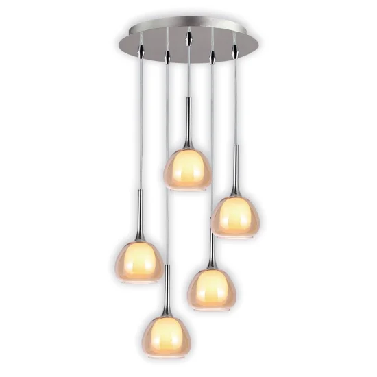 LAMPADA DA SOFFITTO 5 LUCI CRISTALLO ESTERNO AMBRA INTERNO BIANCO Ø45 NOLINA 2