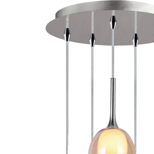 LAMPADA DA SOFFITTO 5 LUCI CRISTALLO ESTERNO AMBRA INTERNO BIANCO Ø45 NOLINA