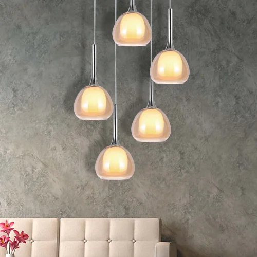 LAMPADA DA SOFFITTO 5 LUCI CRISTALLO ESTERNO AMBRA INTERNO BIANCO Ø45 NOLINA