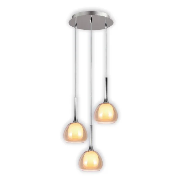 LAMPADA DA SOFFITTO 3 LUCI CRISTALLO ESTERNO AMBRA VETRO INTERNO BIANCO Ø38 NOLINA