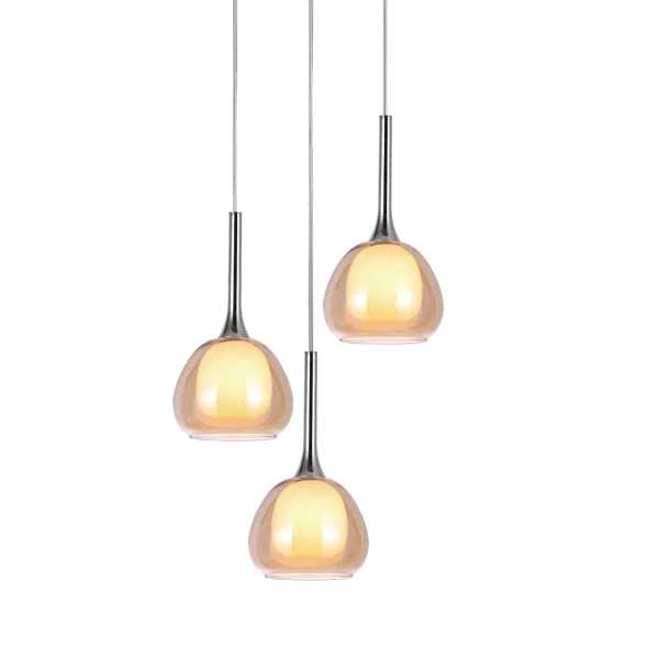 LAMPADA DA SOFFITTO 3 LUCI CRISTALLO ESTERNO AMBRA VETRO INTERNO BIANCO Ø38 NOLINA