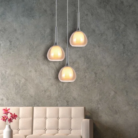 LAMPADA DA SOFFITTO 3 LUCI CRISTALLO ESTERNO AMBRA VETRO INTERNO BIANCO Ø38 NOLINA