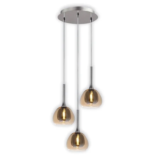 LAMPADA DA SOFFITTO 3 LUCI CRISTALLO ESTERNO AMBRA INTERNO VETRO FUMÉ Ø38 NOLINA 2