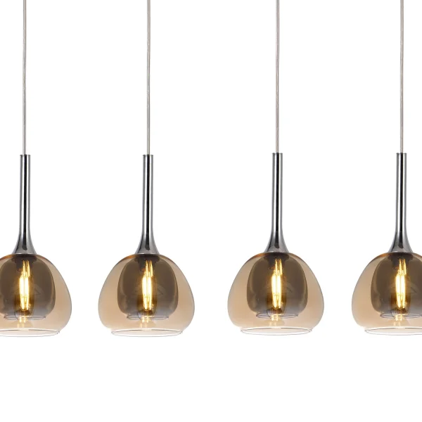 LAMPADA 4 LUCI VETRO CRISTALLO ESTERNO AMBRA INTERNO FUMÉ NOLINA