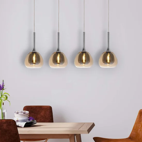 LAMPADA 4 LUCI VETRO CRISTALLO ESTERNO AMBRA INTERNO FUMÉ NOLINA