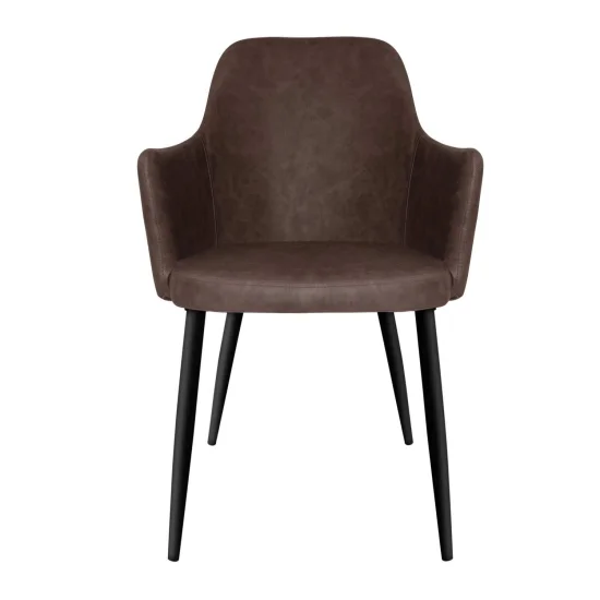 POLTRONA MANDARINA IN SIMILPELLE MARRONE CON GAMBE NERE 2