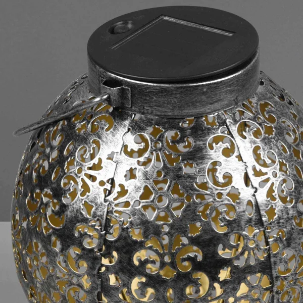 FAROL DE EXTERIOR LED SOLAR PLATA ANTIGUO CANEK