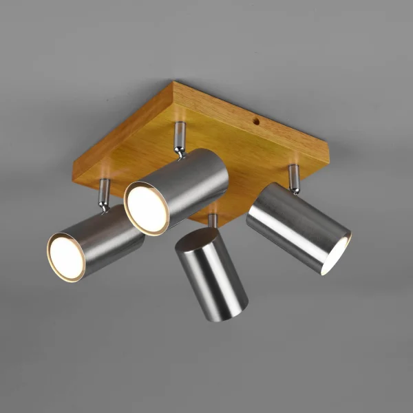 PLAFÓN DE TECHO GRAFTON 4 LUCES MARRÓN CLARO NÍQUEL MATE