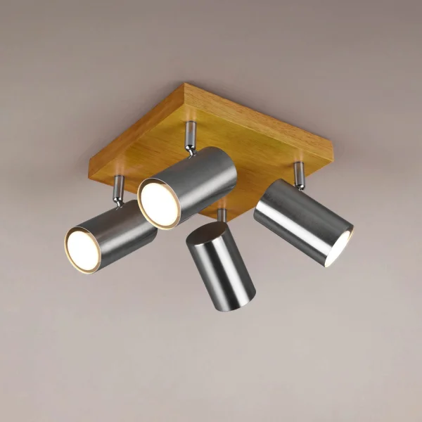 PLAFÓN DE TECHO GRAFTON 4 LUCES MARRÓN CLARO NÍQUEL MATE