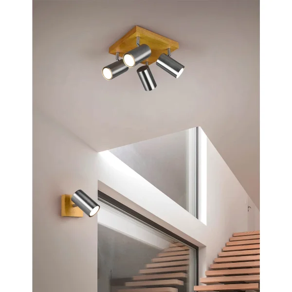 PLAFÓN DE TECHO GRAFTON 4 LUCES MARRÓN CLARO NÍQUEL MATE
