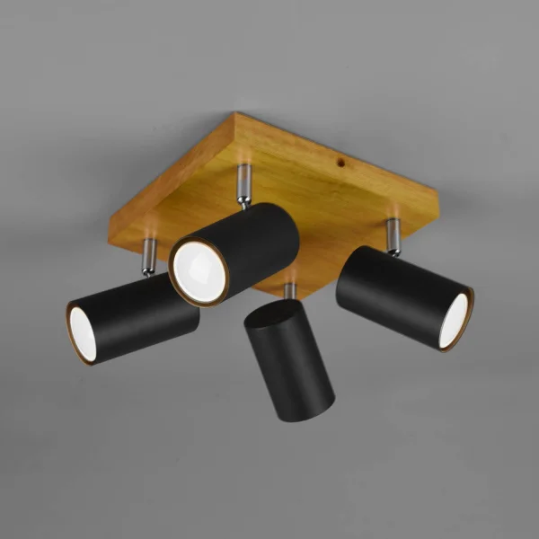 PLAFÓN DE TECHO GRAFTON 4 LUCES MARRÓN CLARO NEGRO