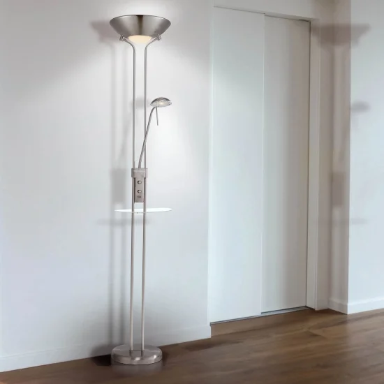 LAMPADARIO DA TERRA LED AYMERICK 19W+5W 3000K USB NICKEL