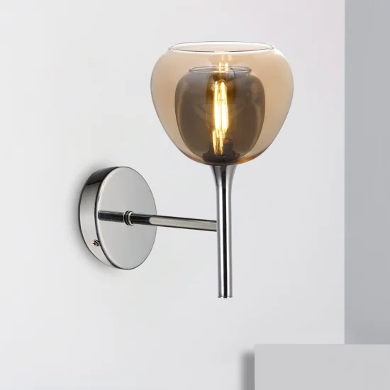 LAMPADA DA PARETE 1 LUCE VETRO ESTERNO AMBRA INTERNO FUMÉ NOLINA