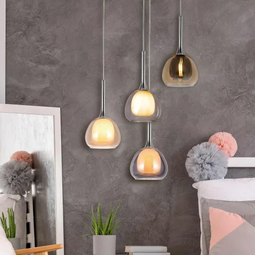 LAMPADA DA SOFFITTO 3 LUCI VETRO ESTERNO TRASPARENTE INTERNO BIANCO Ø38 NOLINA