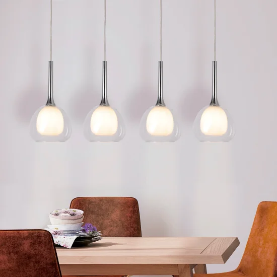 LAMPADA DA SOFFITTO 4 LUCI VETRO ESTERNO TRASPARENTE INTERNO BIANCO NOLINA