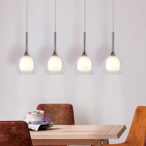 LAMPADA DA SOFFITTO 4 LUCI VETRO ESTERNO TRASPARENTE INTERNO BIANCO NOLINA