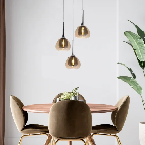 LAMPADA DA SOFFITTO 3 LUCI CRISTALLO ESTERNO AMBRA INTERNO VETRO FUMÉ Ø38 NOLINA