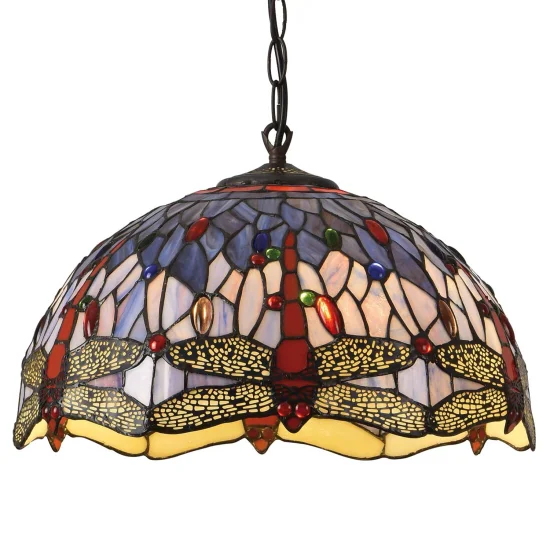 LAMPADA DA SOFFITTO 2 LUCI 40 CM TIFFANY LIBELLULA