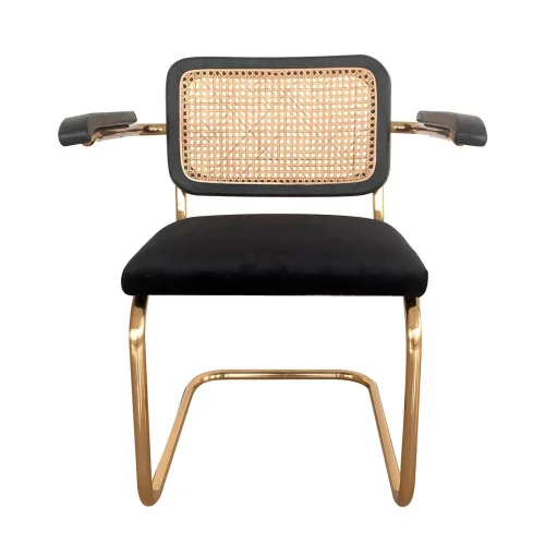 SEDIA WEBSTER CON BRACCIOLI VELLUTO NERO GAMBE IN ORO