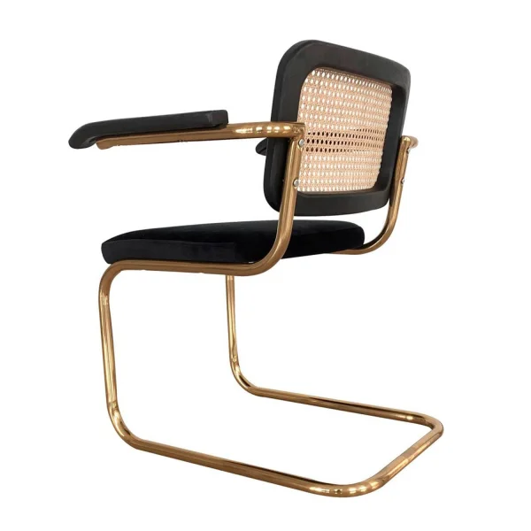 SEDIA WEBSTER CON BRACCIOLI VELLUTO NERO GAMBE IN ORO SEDIA WEBSTER CON BRACCIOLI VELLUTO NERO GAMBE IN ORO