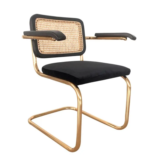 SEDIA WEBSTER CON BRACCIOLI VELLUTO NERO GAMBE IN ORO 2