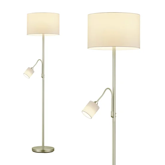 LAMPADA DA TERRA C/FLEXO METAL CUERO PANTALLA BLANCA BROOME