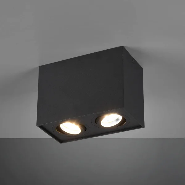 PLAFONIERA 2 LUCI BASCULANTE IN METALLO NERO GU10 GARIBALDI