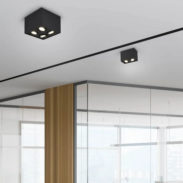 PLAFONIERA 4 LUCI BASCULANTE IN METALLO NERO GU10 GARIBALDI