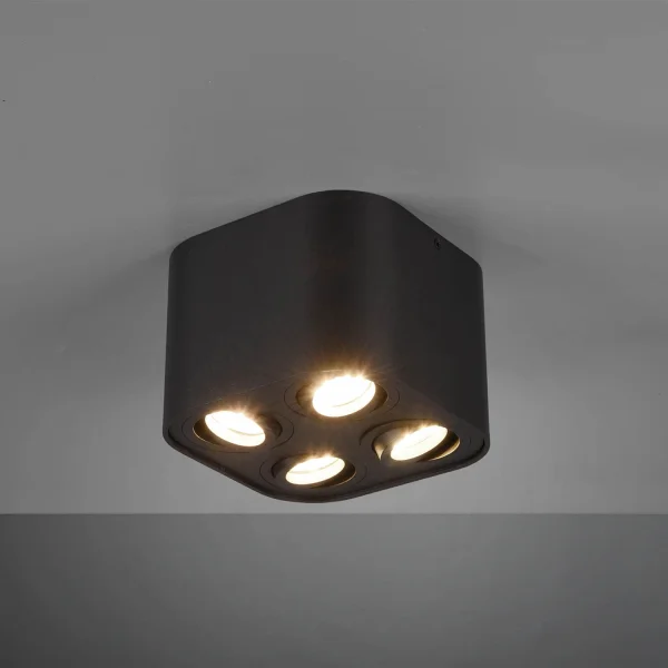 PLAFONIERA 4 LUCI BASCULANTE IN METALLO NERO GU10 FORTUNE