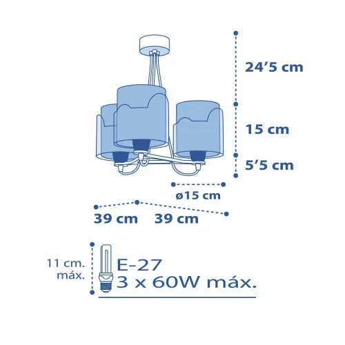 LAMPADA DA SOFFITTO 3 LUCI LITTLE ELEPHANT BLU