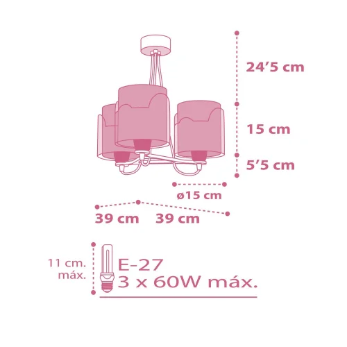 LAMPADA DA SOFFITTO 3 LUCI LITTLE ELEPHANT ROSA