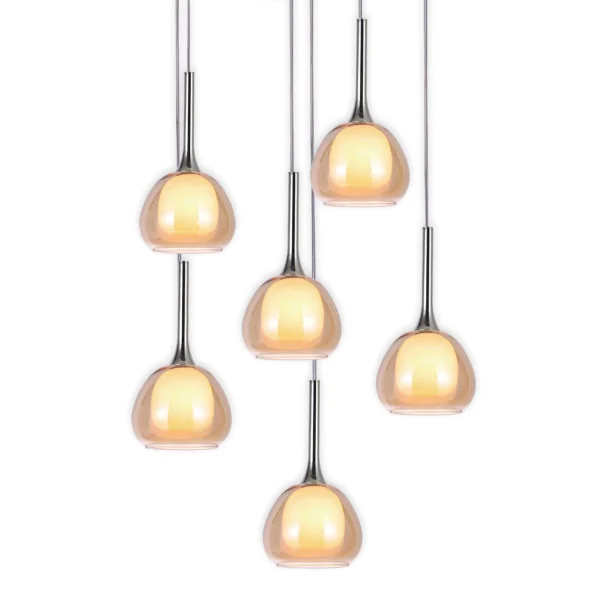 LAMPADA DA SOFFITTO 6 LUCI VETRO ESTERNO AMBRA INTERNO BIANCO Ø65 NOLINA