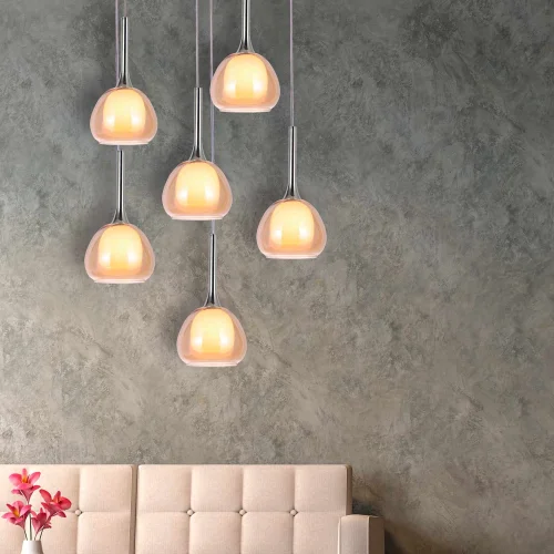 LAMPADA DA SOFFITTO 6 LUCI VETRO ESTERNO AMBRA INTERNO BIANCO Ø65 NOLINA