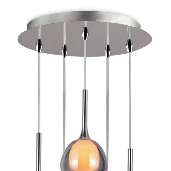 LAMPADA DA SOFFITTO 5 LUCI VETRO ESTERNO FUMÉ INTERNO BIANCO Ø45 NOLINA