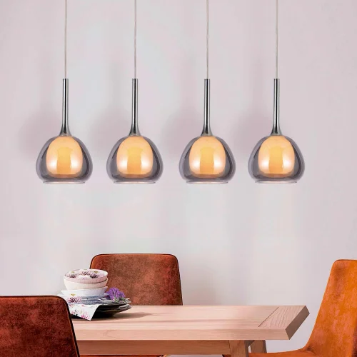 LAMPADA DA SOFFITTO 4 LUCI VETRO ESTERNO FUMÉ INTERNO BIANCO NOLINA