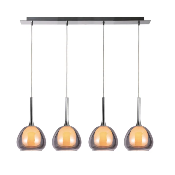 LAMPADA DA SOFFITTO 4 LUCI VETRO ESTERNO FUMÉ INTERNO BIANCO NOLINA