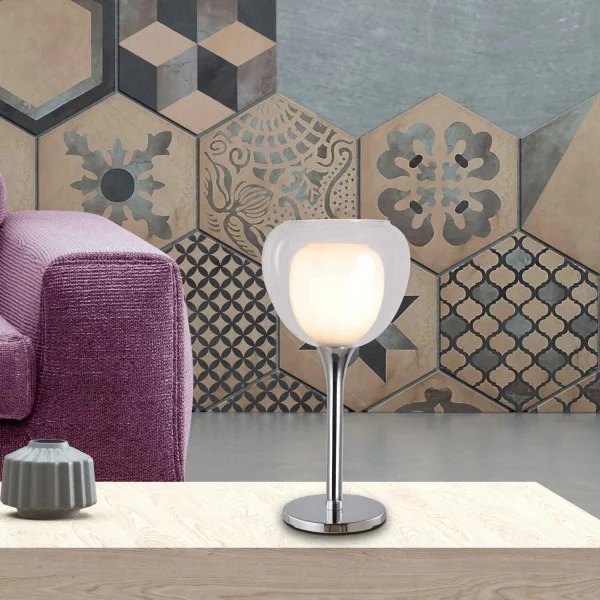 LAMPADA DA TAVOLO 1 LUCE VETRO ESTERNO TRASPARENTE VETRO INTERNO BIANCO Ø16,5 NOLINA