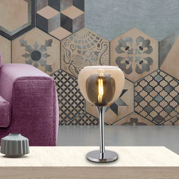 LAMPADA DA TAVOLO 1 LUCE VETRO ESTERNO AMBRA INTERNO FUMÉ NOLINA